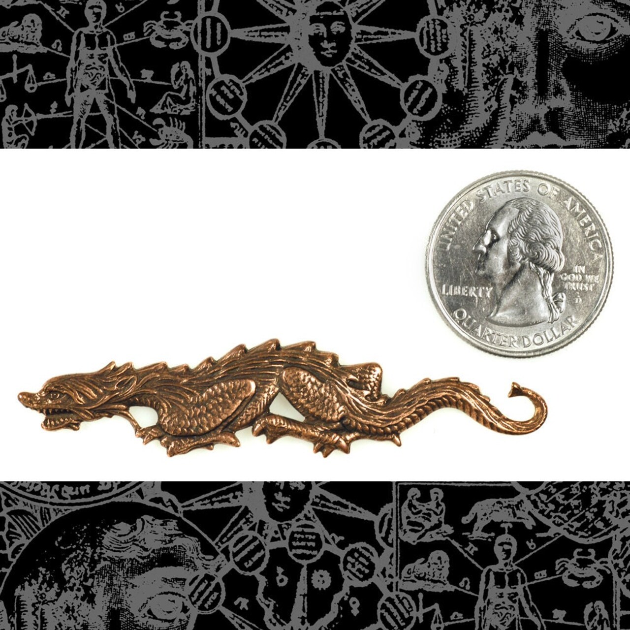 Antiqued Copper Plated Brass Long Dragon Pendant Wrap or Bracelet - C-P70